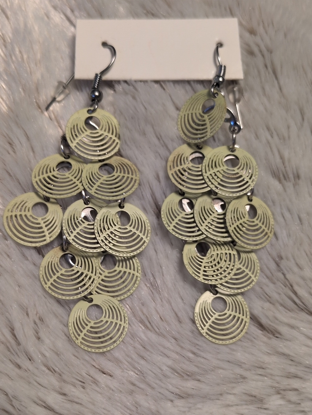 Layered Pale Green Disc Drop Earrings for Women